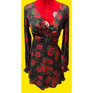 Free People Women’s Floral Red Mini Dress Size 6
